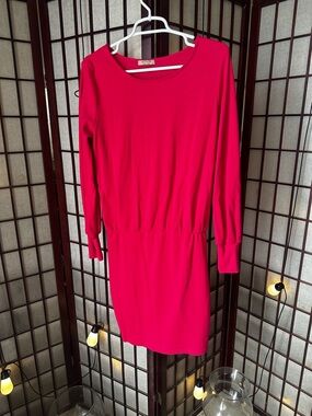 Acevog Hot Pink Long-Sleeve Elastic-Waist Dress